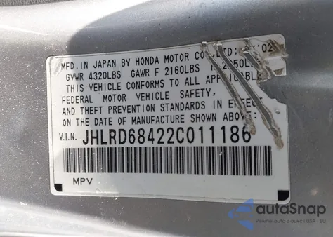 2002 Honda Cr-V Lx from USA, damaged, VIN JHLRD68422C011186